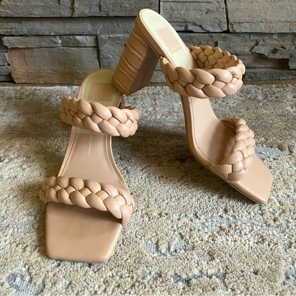 Dolce Vita Shoes - Dolce Vita Pailey Braided Slip On Heeled Sandals Open Toe Leather Pink: 7.5
